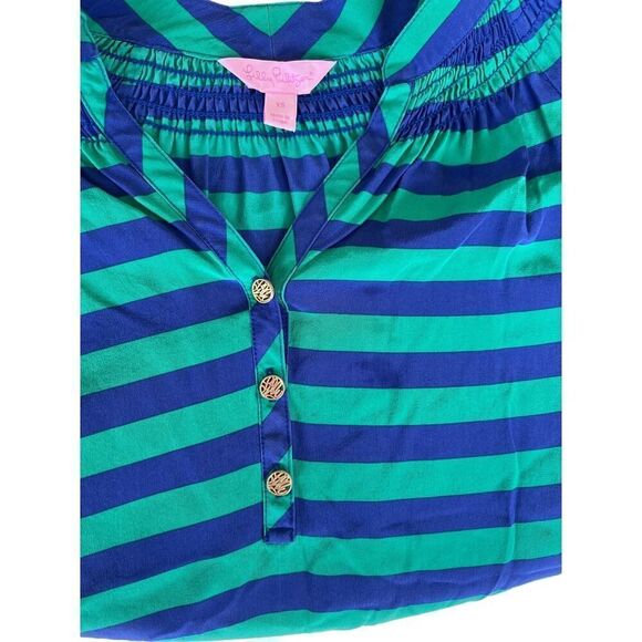 Lilly Pulitzer Green and Blue Striped Blouse 100% silk size XS - Picture 6 of 7